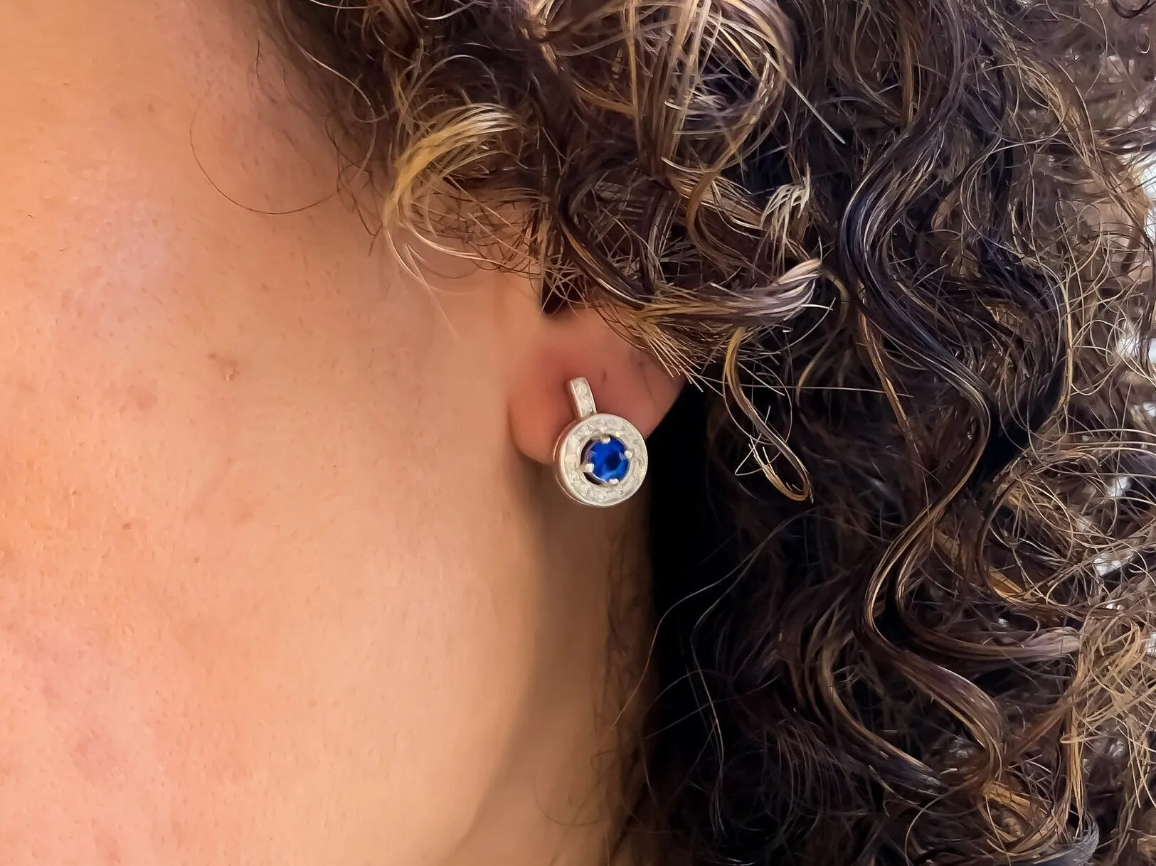 Blue Sapphire Earrings - Cluster Sapphire Earrings, Blue Victorian Earrings