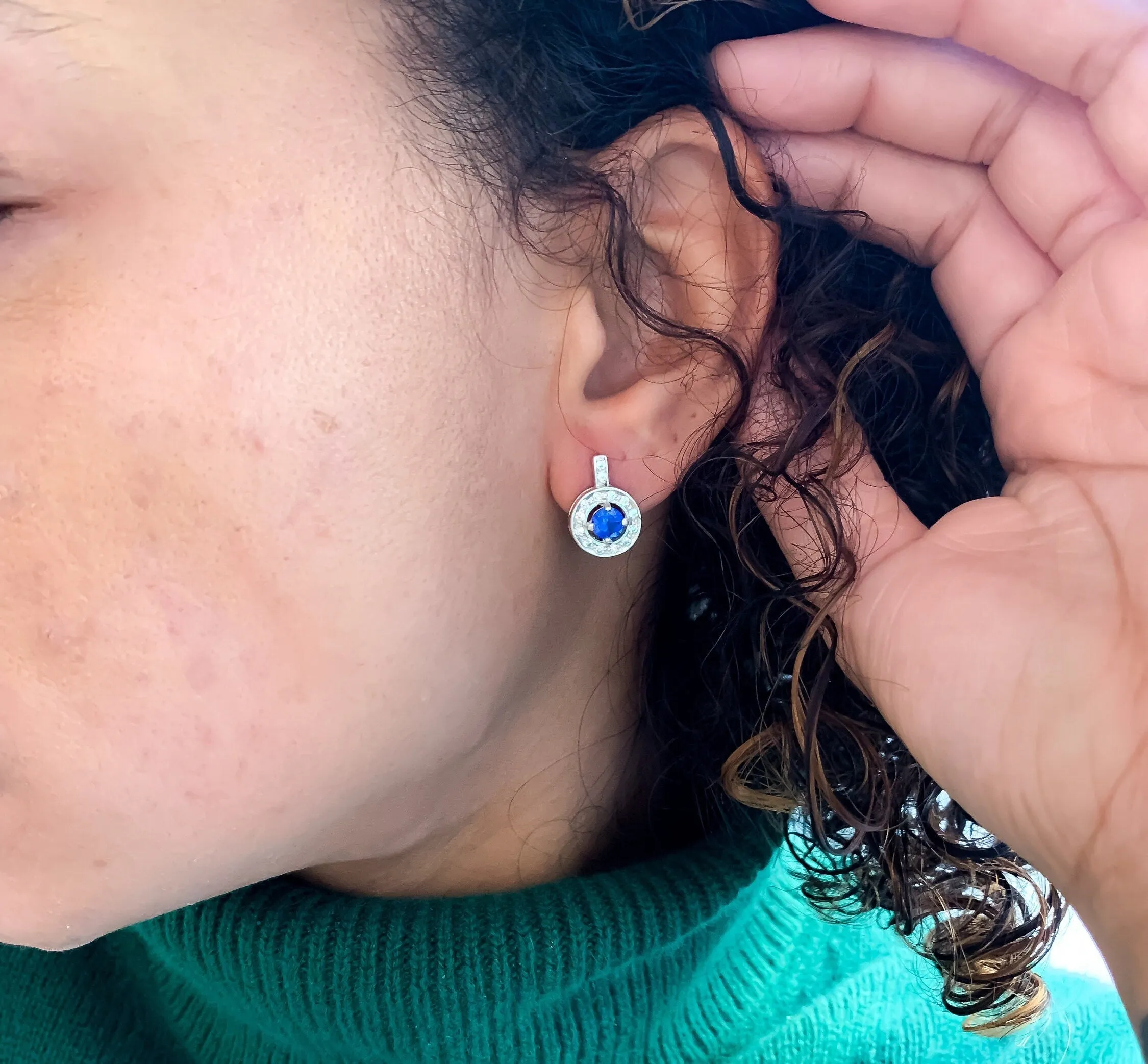 Blue Sapphire Earrings - Cluster Sapphire Earrings, Blue Victorian Earrings