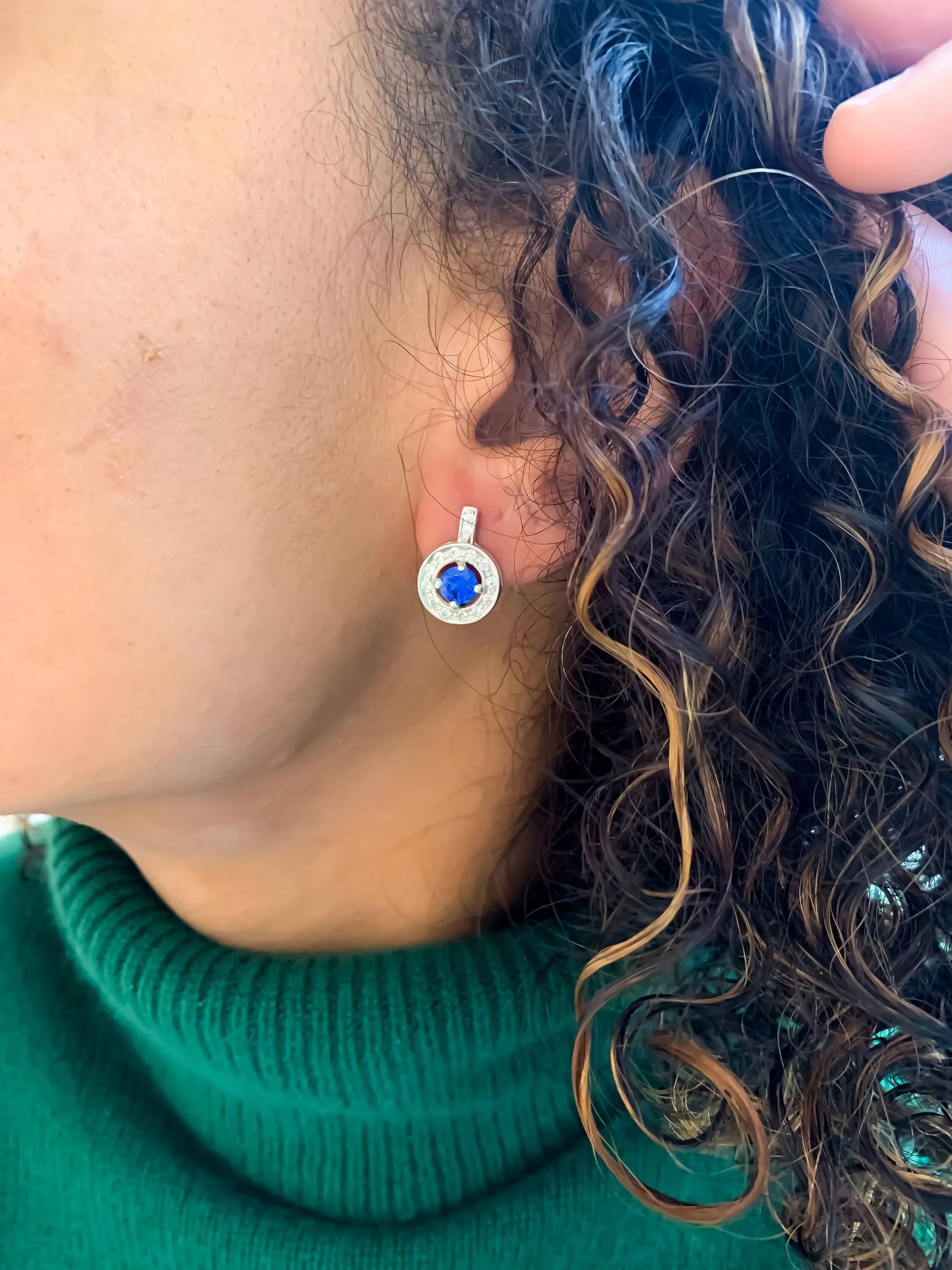 Blue Sapphire Earrings - Cluster Sapphire Earrings, Blue Victorian Earrings