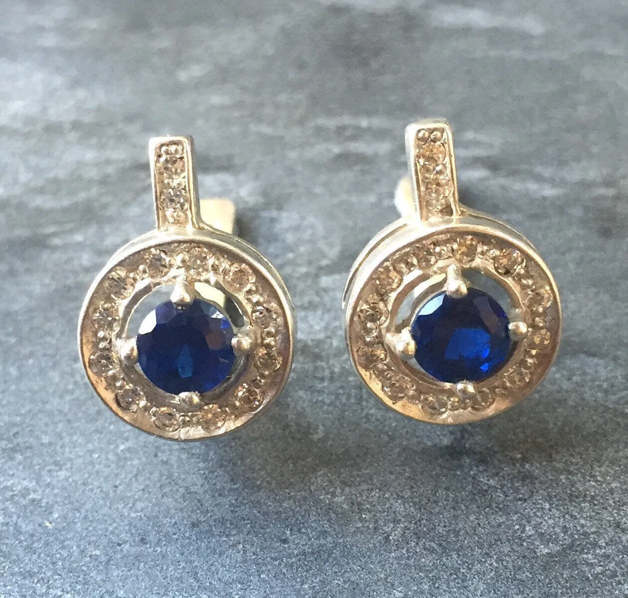 Blue Sapphire Earrings - Cluster Sapphire Earrings, Blue Victorian Earrings