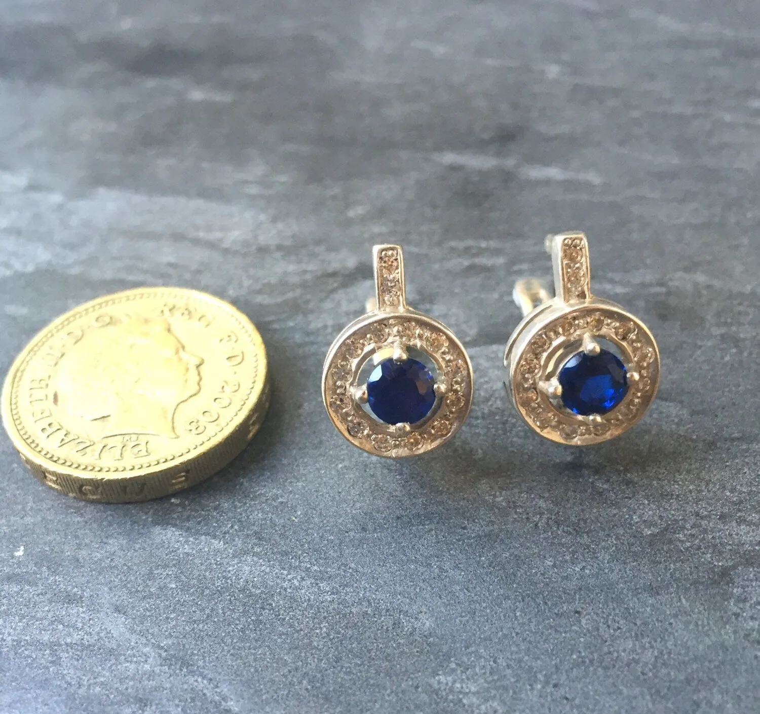 Blue Sapphire Earrings - Cluster Sapphire Earrings, Blue Victorian Earrings