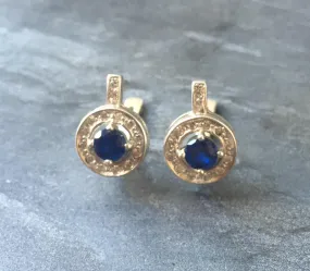 Blue Sapphire Earrings - Cluster Sapphire Earrings, Blue Victorian Earrings