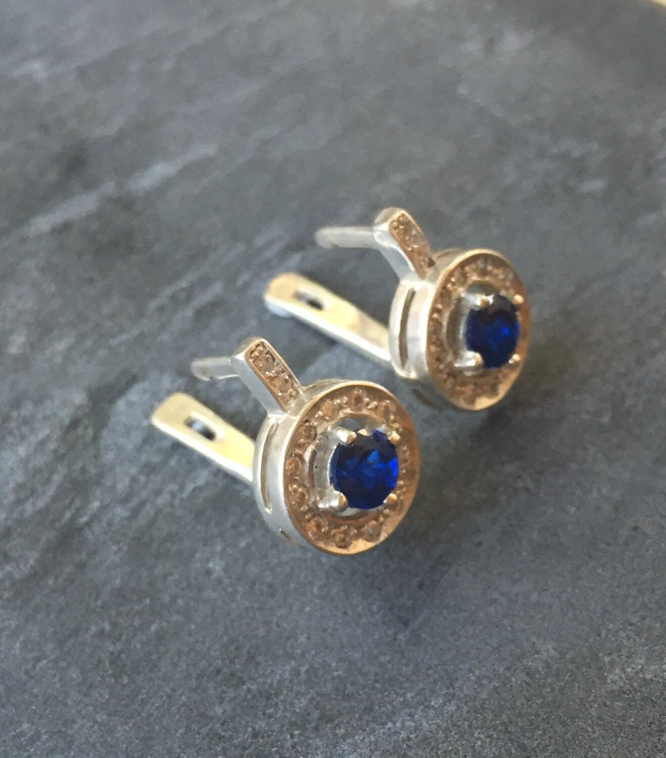 Blue Sapphire Earrings - Cluster Sapphire Earrings, Blue Victorian Earrings