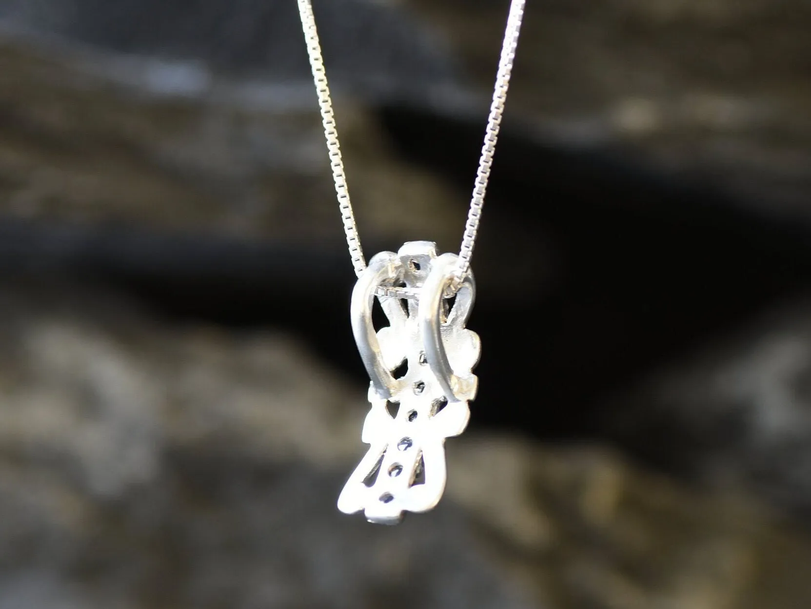 Blue Tiara Pendant - Natural Sapphire Necklace, Long Crown Pendant