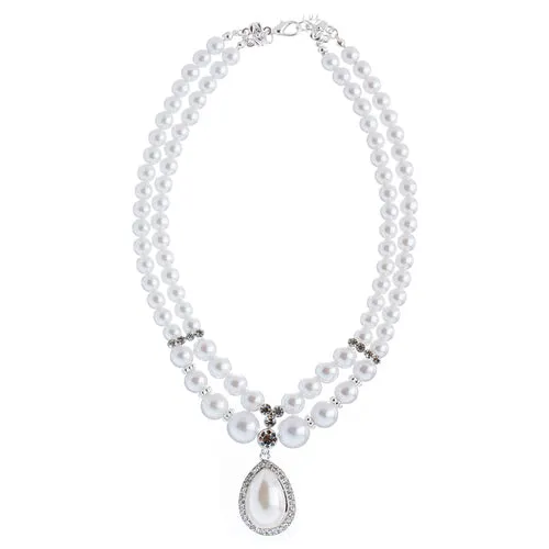 Bridal Wedding Jewelry Crystal Rhinestone Double Strand Pearl Classic Necklace