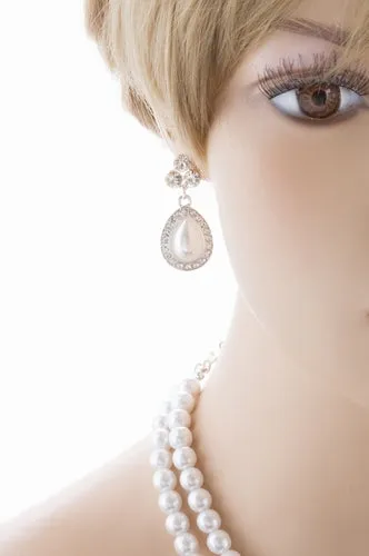 Bridal Wedding Jewelry Crystal Rhinestone Double Strand Pearl Classic Necklace