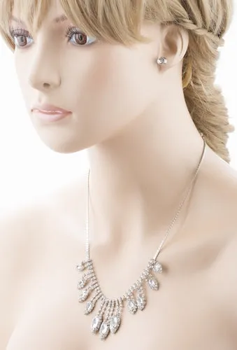 Bridal Wedding Jewelry Crystal Rhinestone Gleaming Dazzle Necklace Earrings SV