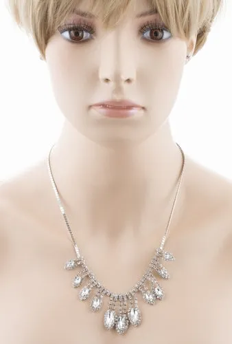 Bridal Wedding Jewelry Crystal Rhinestone Gleaming Dazzle Necklace Earrings SV