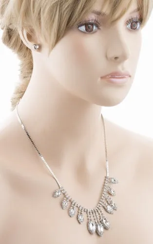 Bridal Wedding Jewelry Crystal Rhinestone Gleaming Dazzle Necklace Earrings SV