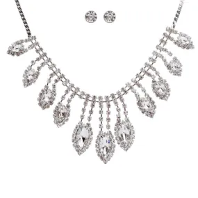Bridal Wedding Jewelry Crystal Rhinestone Gleaming Dazzle Necklace Earrings SV