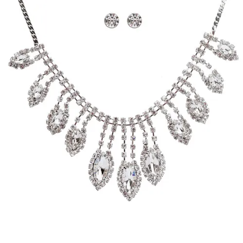 Bridal Wedding Jewelry Crystal Rhinestone Gleaming Dazzle Necklace Earrings SV