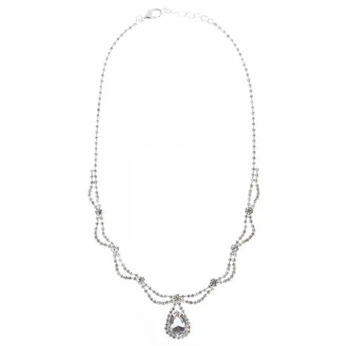 Bridal Wedding Jewelry Crystal Rhinestone Lovely Beautiful Sweet Necklace Silver