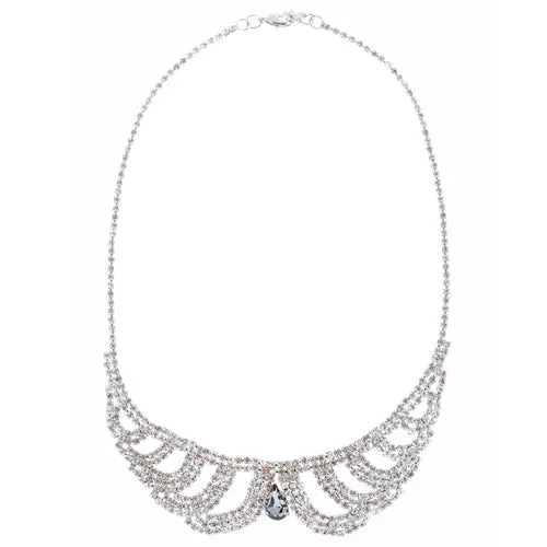 Bridal Wedding Jewelry Crystal Rhinestone Vintage Lace Design Necklace Silver