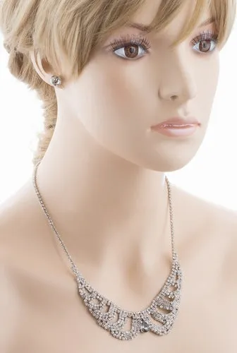 Bridal Wedding Jewelry Crystal Rhinestone Vintage Lace Design Necklace Silver