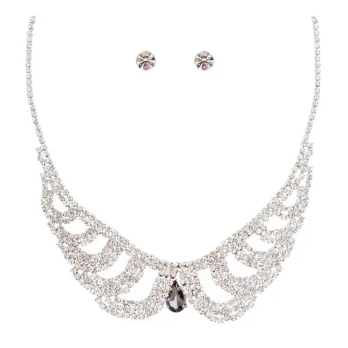 Bridal Wedding Jewelry Crystal Rhinestone Vintage Lace Design Necklace Silver
