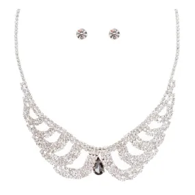 Bridal Wedding Jewelry Crystal Rhinestone Vintage Lace Design Necklace Silver