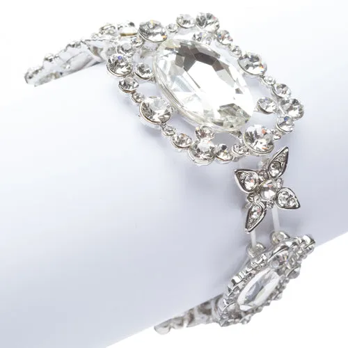 Bridal Wedding Jewelry Oval Cluster Glass Stone Stretch Fashion Bracelet B434