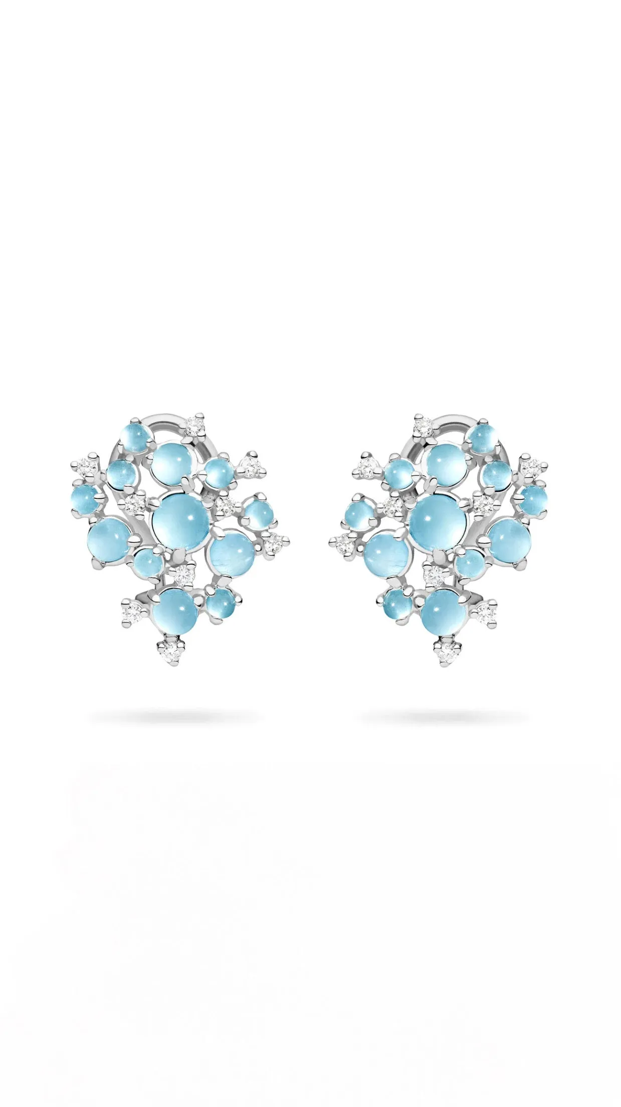 Bubble Cluster Clip Earrings in White Gold