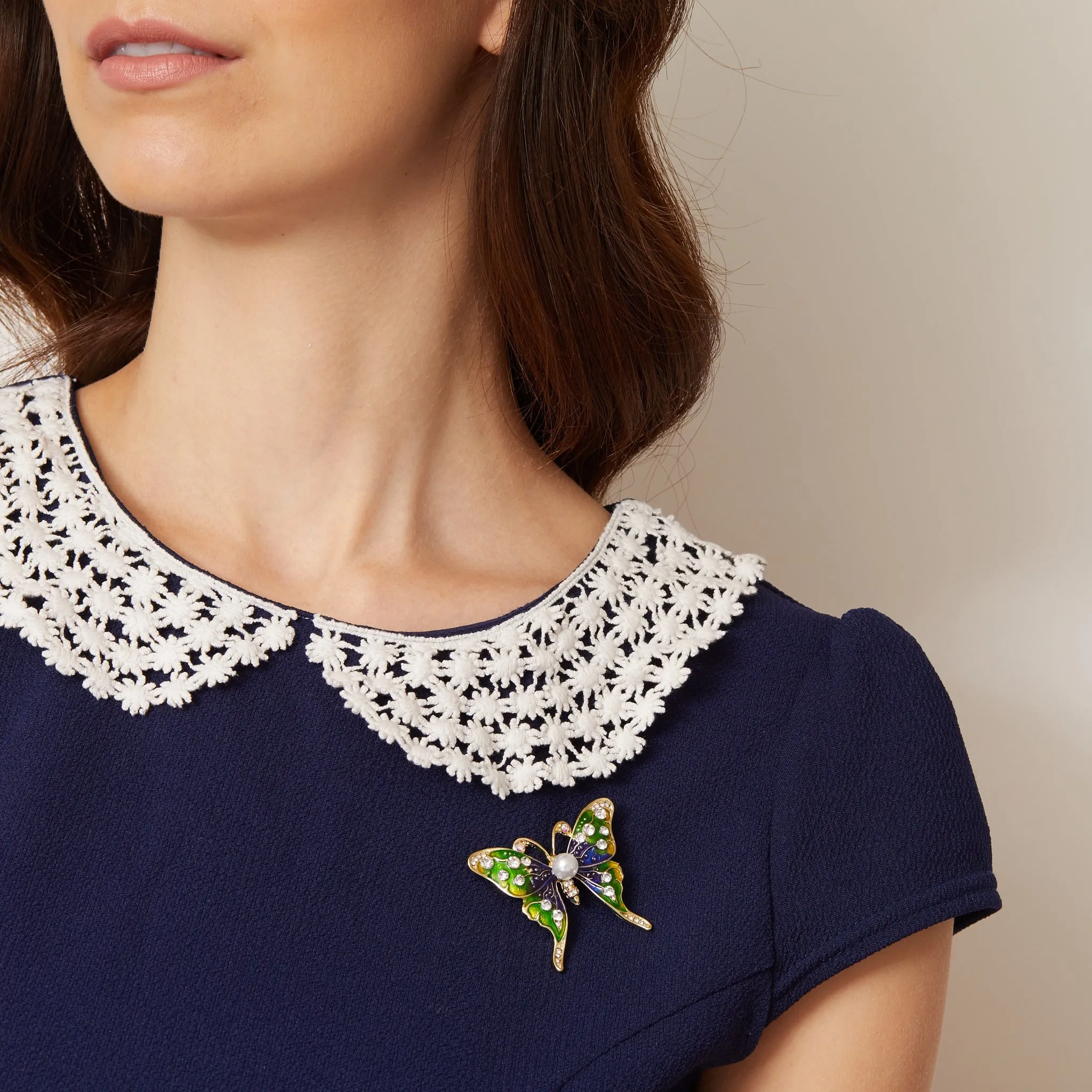 Butterfly Pin in Enamel with Pearl