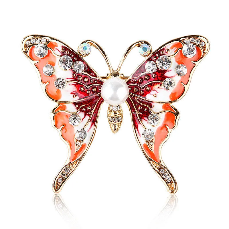 Butterfly Pin in Enamel with Pearl