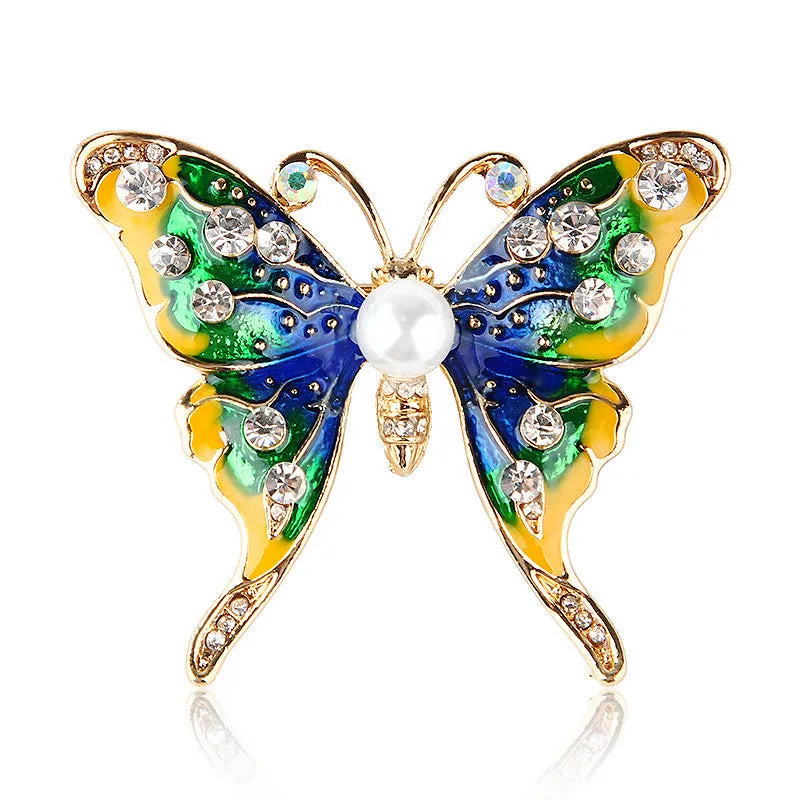 Butterfly Pin in Enamel with Pearl