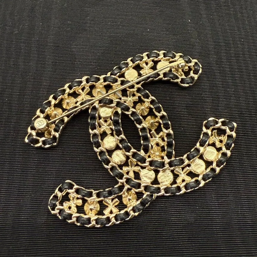 Chanel Coco Gold Black Pearl Crystal Brooch