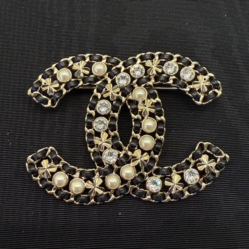 Chanel Coco Gold Black Pearl Crystal Brooch