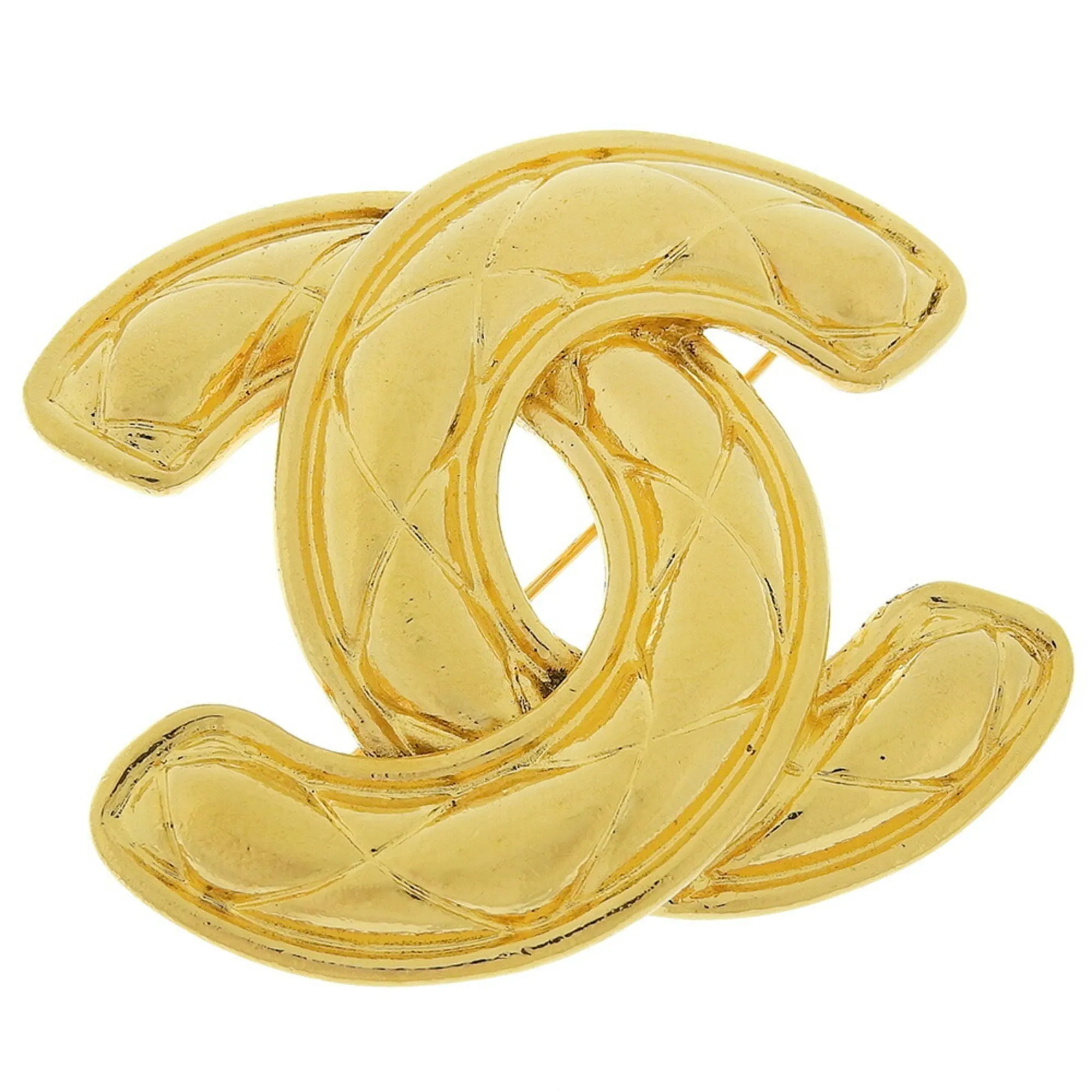 CHANEL Cocomark Brooch Matelasse Vintage Gold Plated Ladies