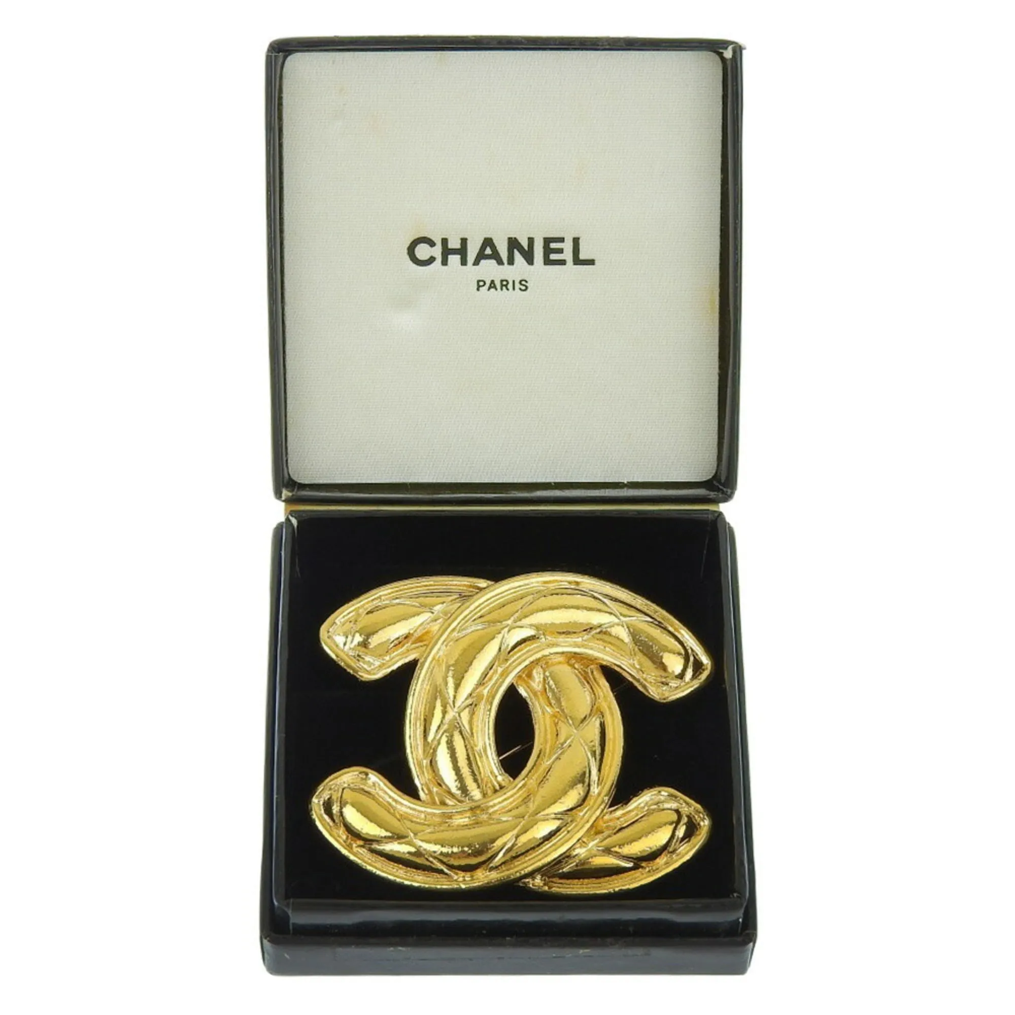 CHANEL Cocomark Brooch Matelasse Vintage Gold Plated Ladies