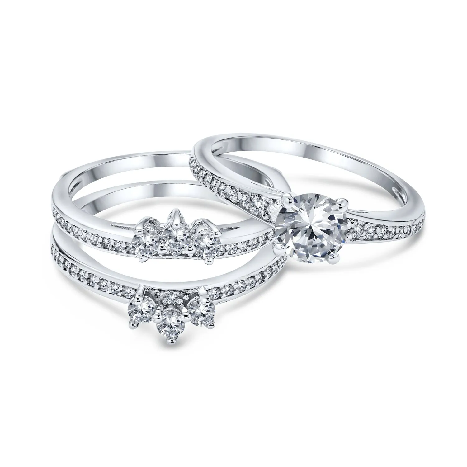 Classic 1.5CT CZ Cocktail Statement Ring with Floral Halo and Pave Band in Silver