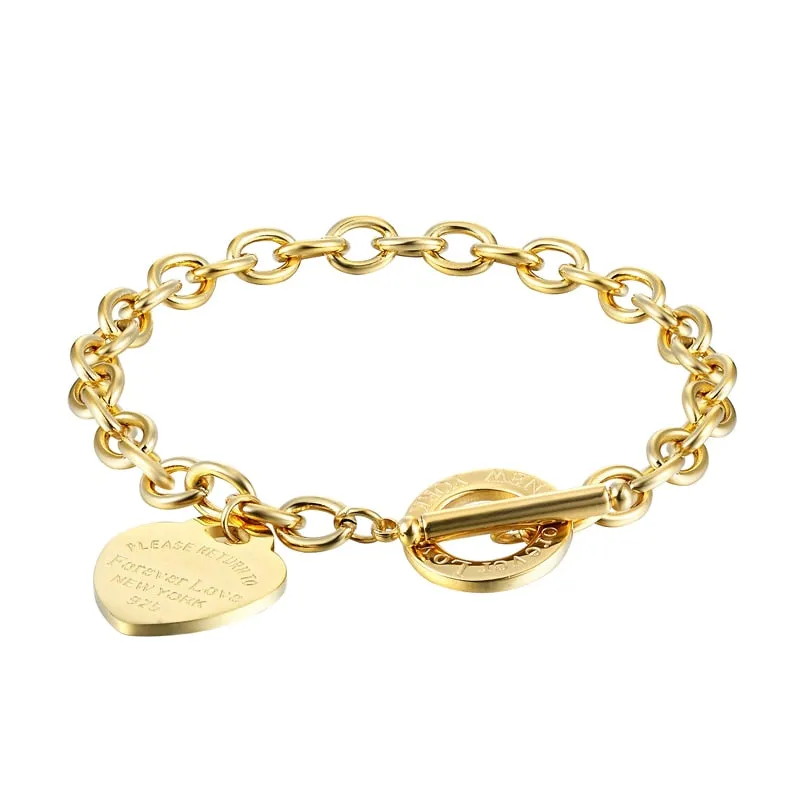 Classic 2 Size Carve Forever Love Heart Bracelet For Women