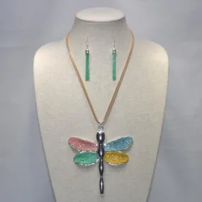 Colorful Dragonfly Necklace and Earring Set