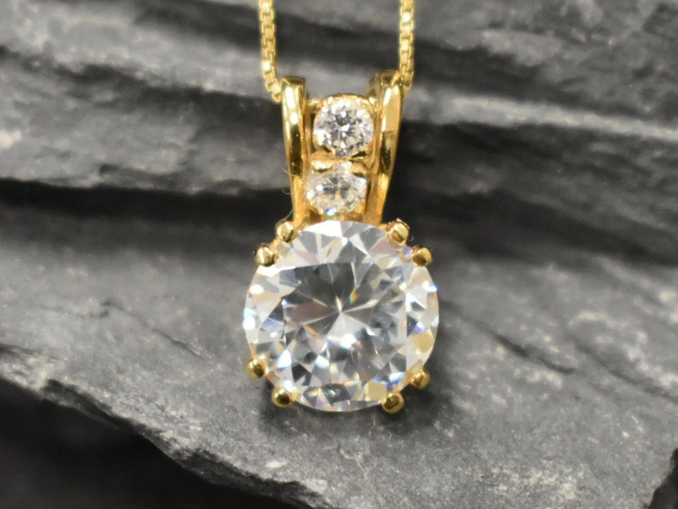 Created Diamond Gold Pendant, Diamond Vintage Necklace, Antique Diamond Ring