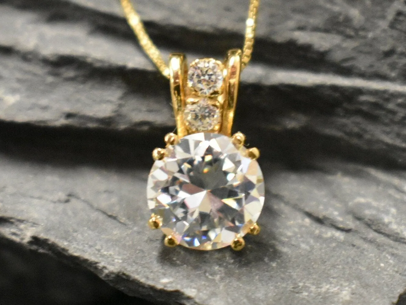 Created Diamond Gold Pendant, Diamond Vintage Necklace, Antique Diamond Ring