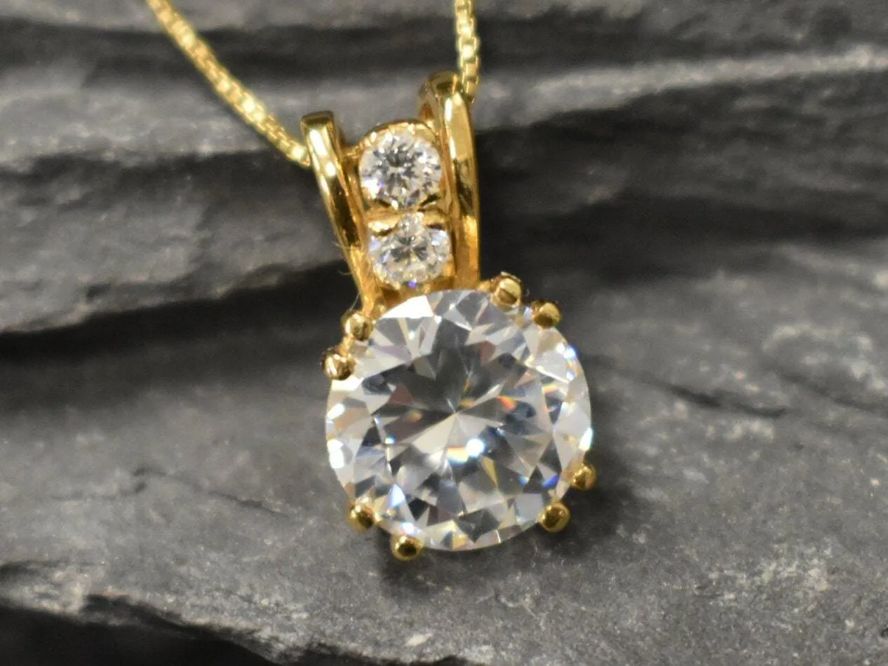 Created Diamond Gold Pendant, Diamond Vintage Necklace, Antique Diamond Ring