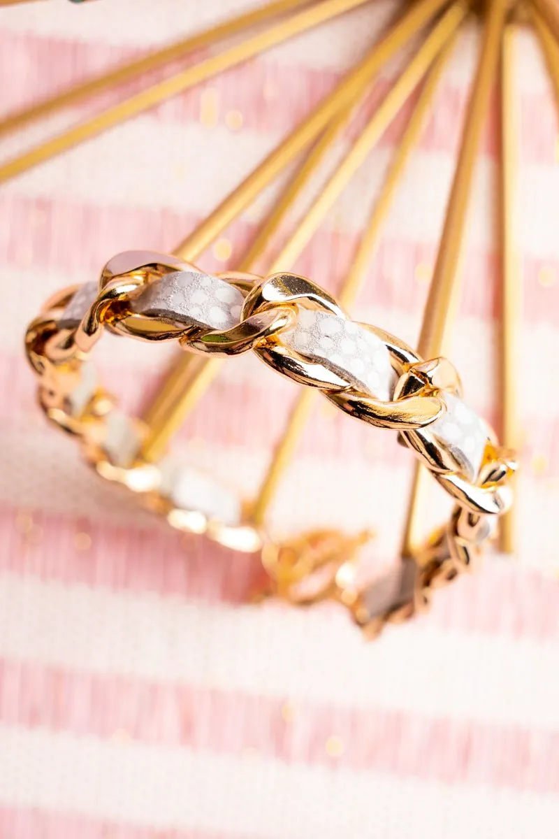 Crystal Avenue Corina Goldtone White Leather Toggle Bracelet