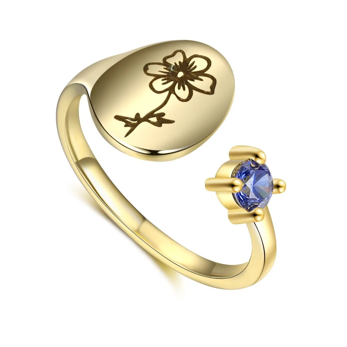 Custom Birthflower- Birthstone Ring For Her