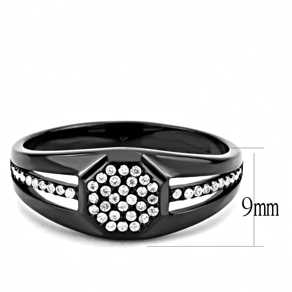 DA282 - IP Black(Ion Plating) Stainless Steel Ring with AAA Grade CZ  in Clear