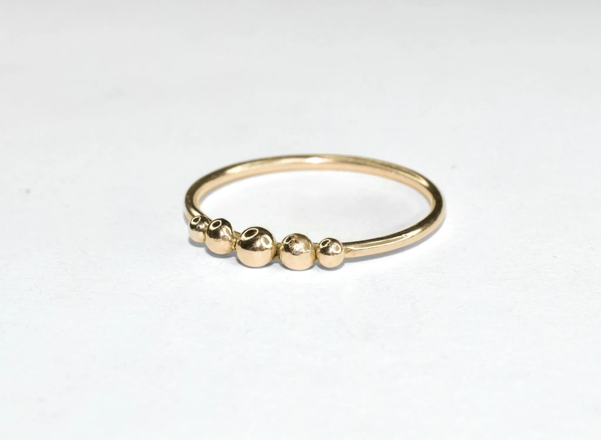 Dew Drop Ring | Handmade Solid 14k Yellow Gold Five Ball Stud Stacker Ring