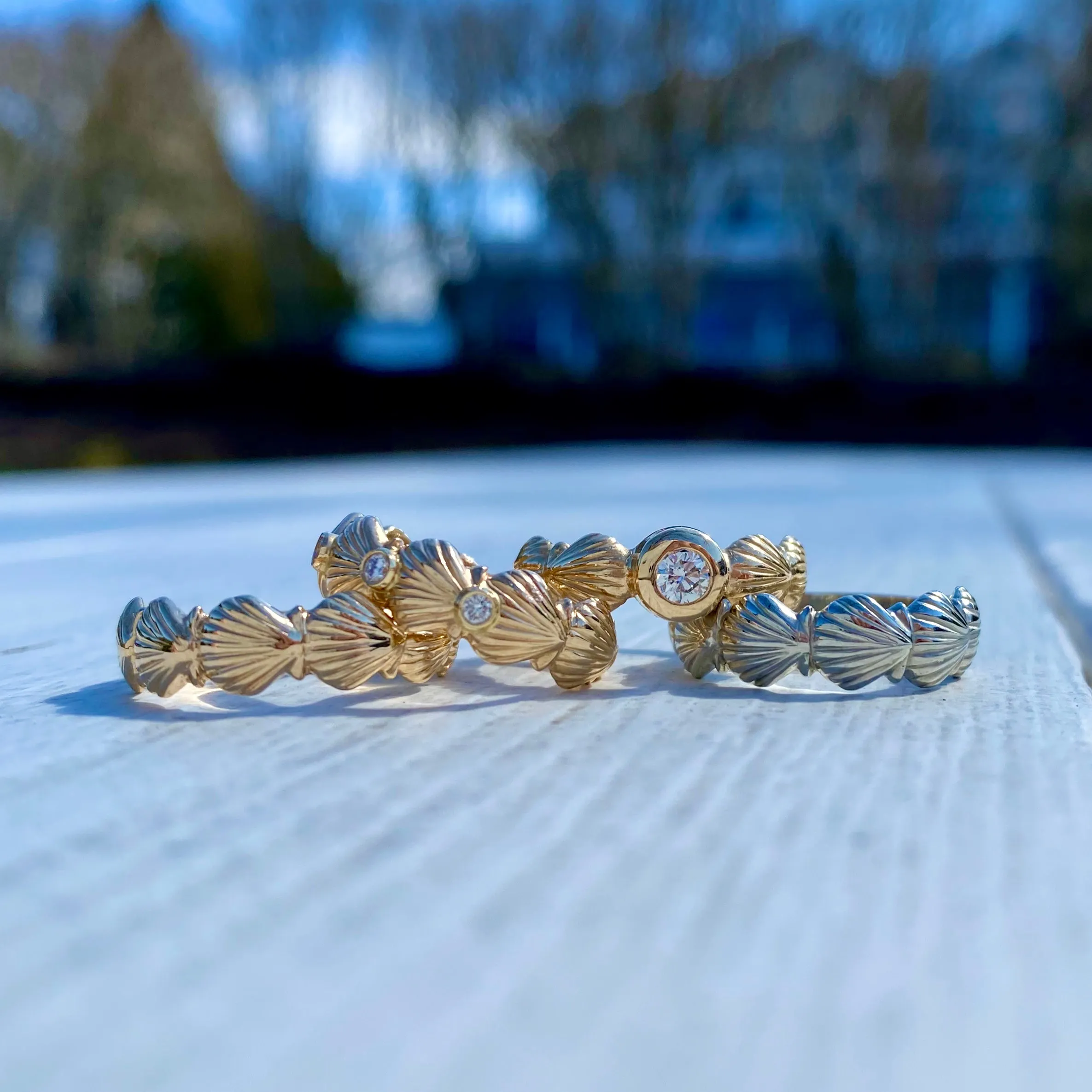 Diamond Scallop Shell Band Ring