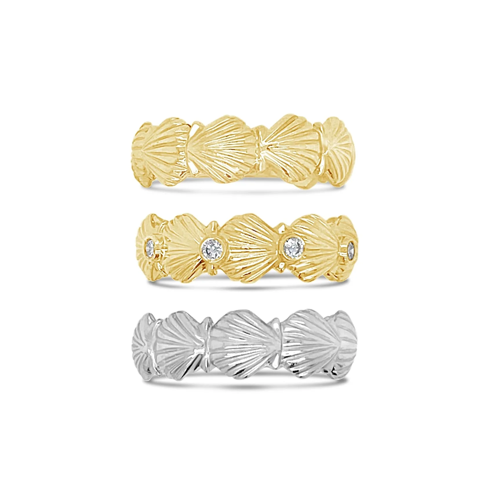 Diamond Scallop Shell Band Ring