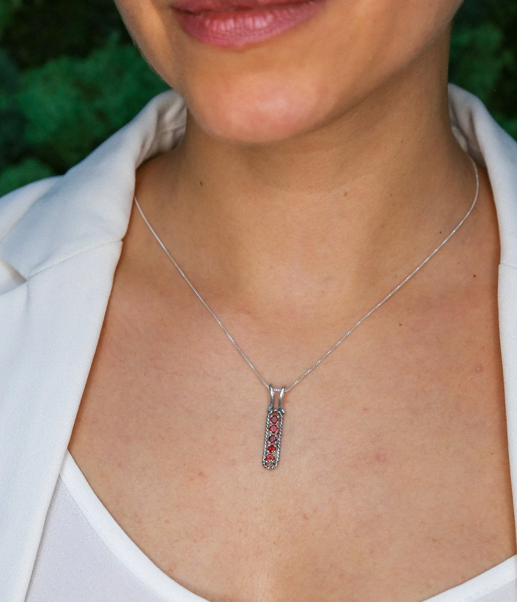Diamond Silver Necklace - Vertical Diamond Pendant - Diamond Vintage Necklace