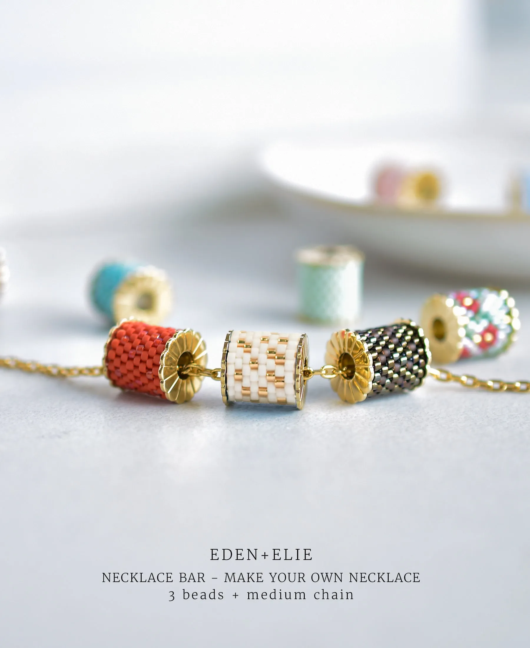 EDEN   ELIE Necklace Bar single bead   optional chain - clover green