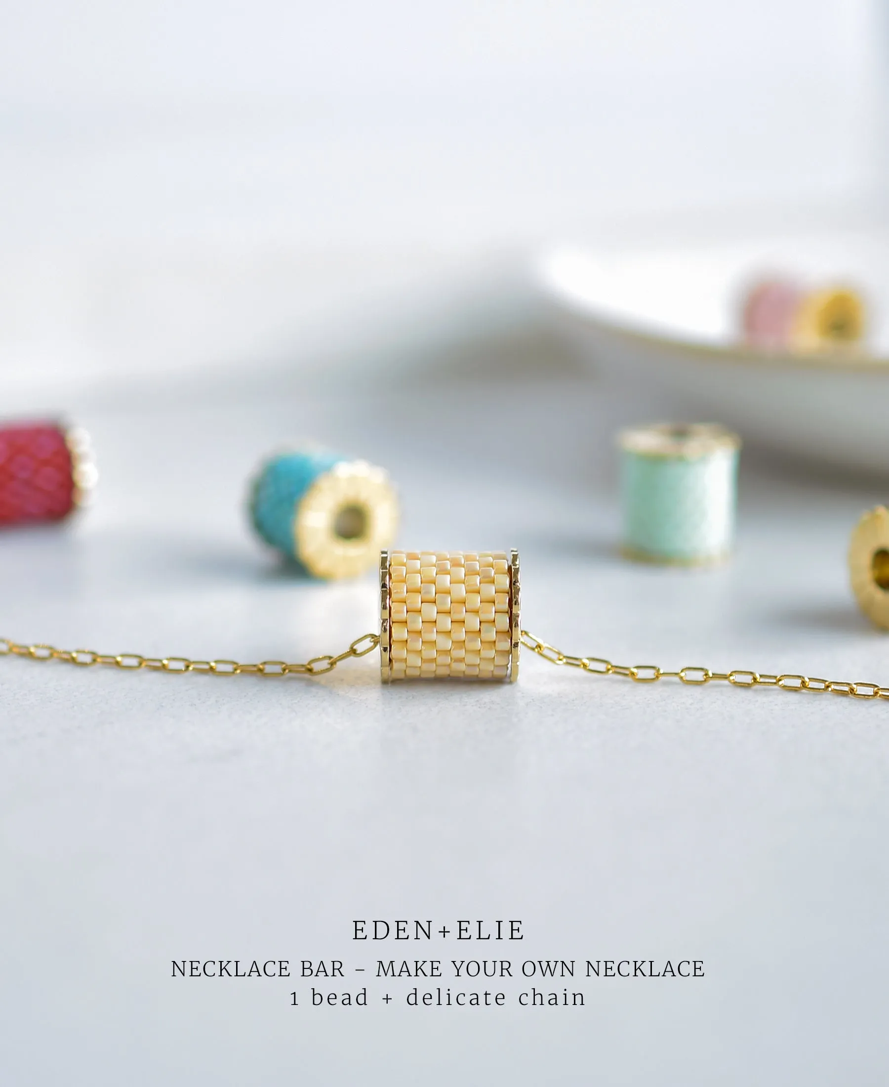 EDEN   ELIE Necklace Bar single bead   optional chain - clover green