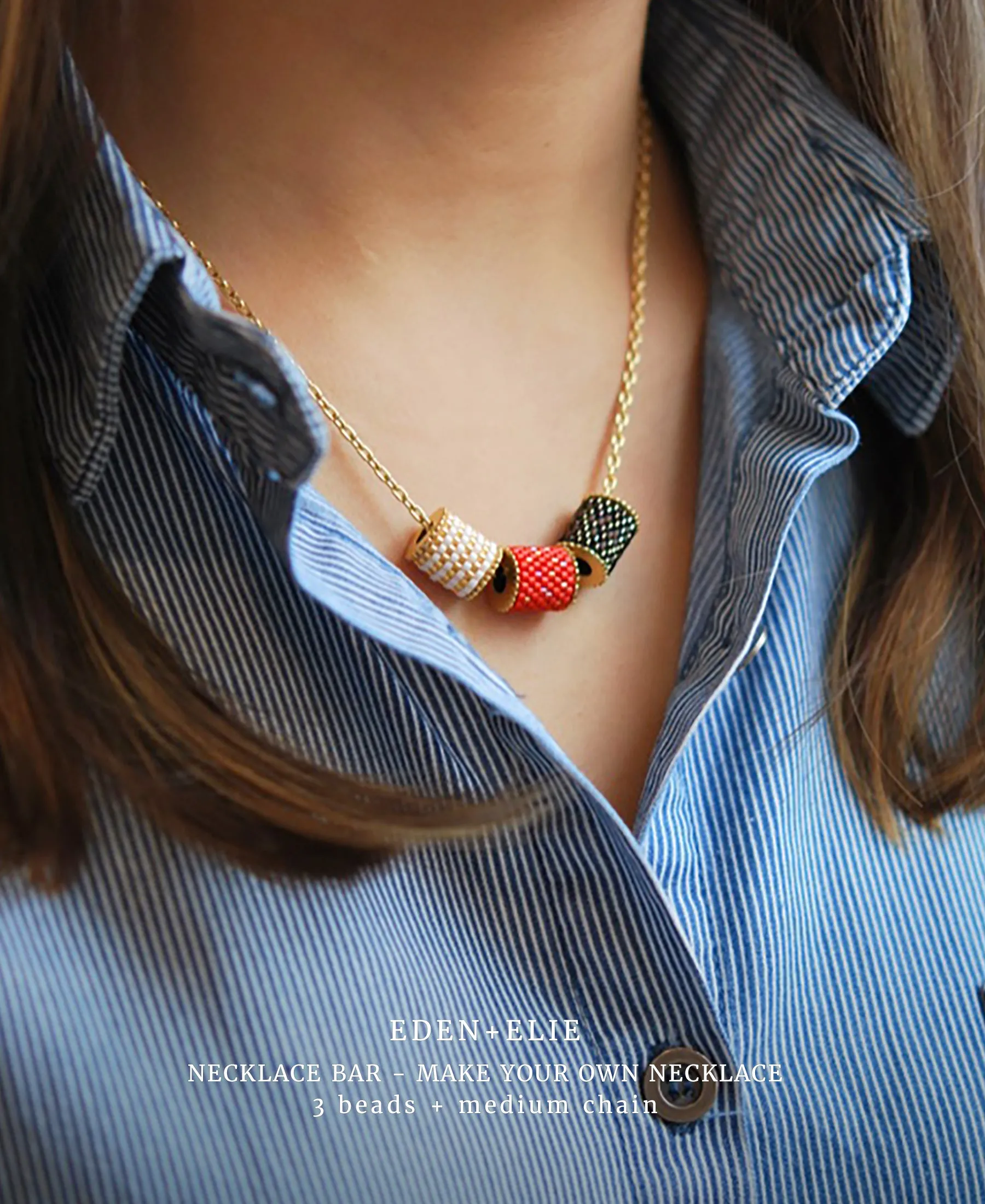 EDEN   ELIE Necklace Bar single bead   optional chain - clover green