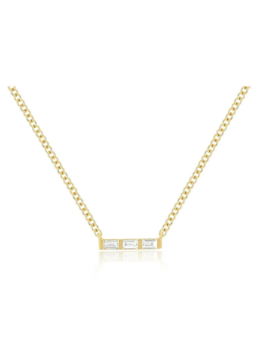 EF Collection Baguette Mini Bar Necklace in Yellow Gold
