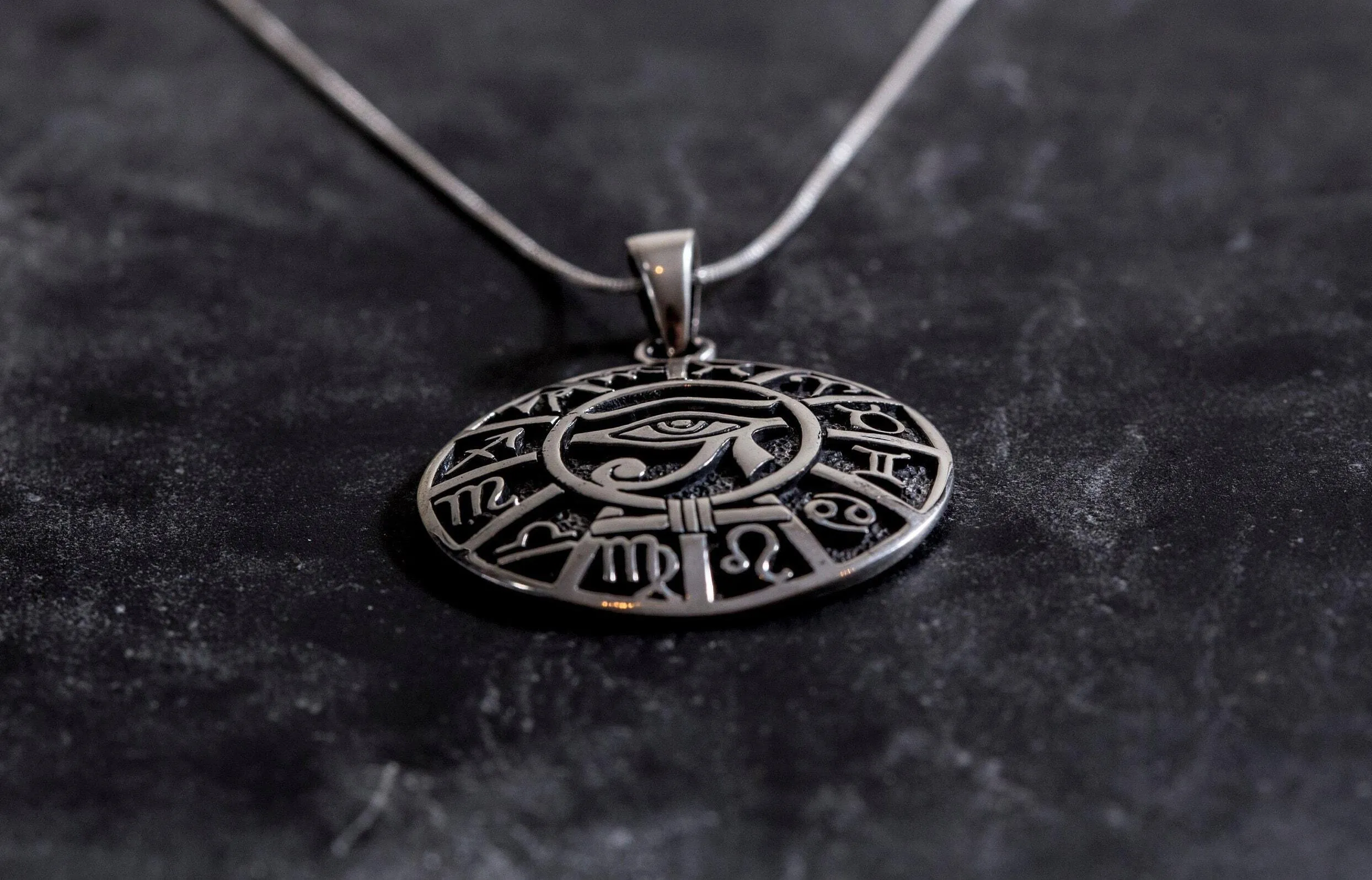 Egyptian Pendant - Eye of Horus Necklace - Round Statement Pendant