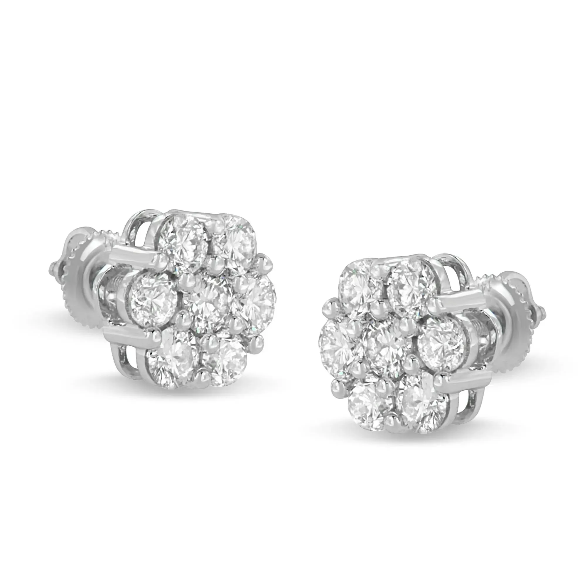 Elegant 14K White Gold Diamond Floral Cluster Stud Earrings - 3 Carat Total Weight