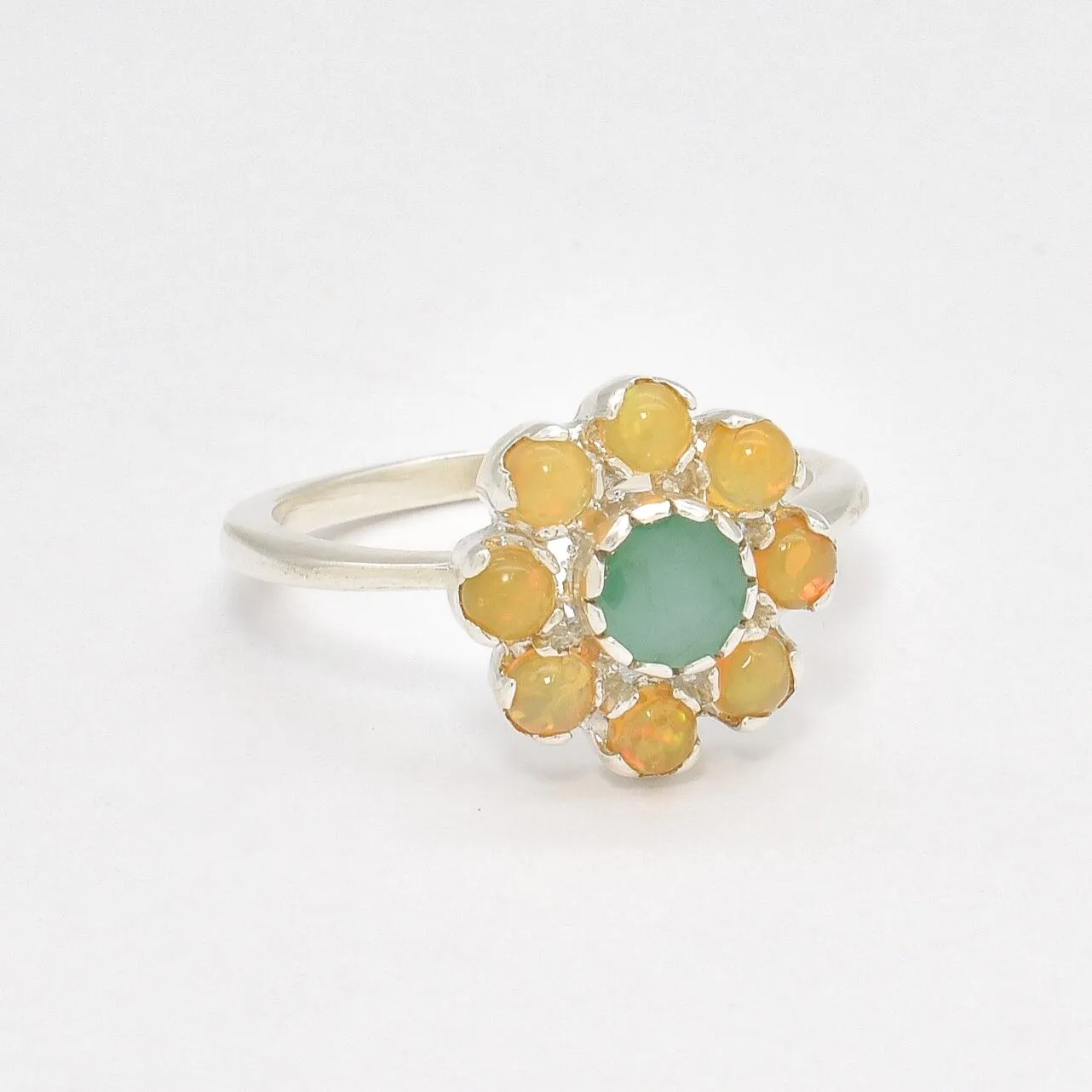 Emerald Flower Ring - Opal Daisy Ring - Flower Vintage Ring