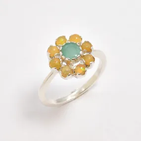 Emerald Flower Ring - Opal Daisy Ring - Flower Vintage Ring